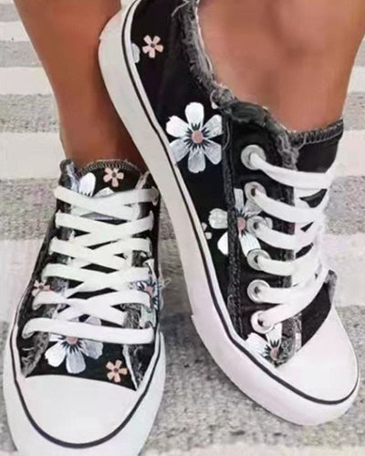 Heidi-Mode | Denim Sneakers mit Blumen