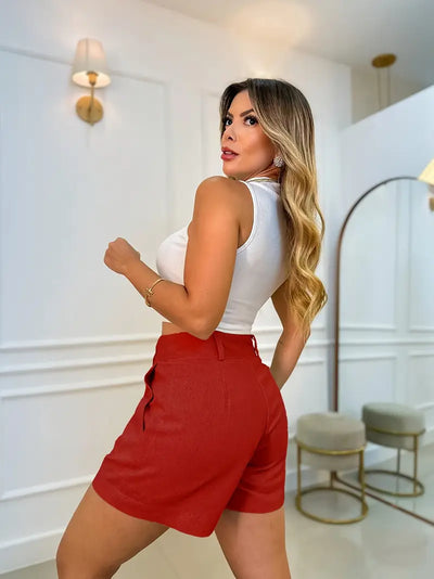 Annora – Lässige Kurze Mit Hoher Taille Und Knopf