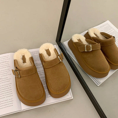 Sharon – Furry Halbschuhe mit dickem Boden und Rückenriemen