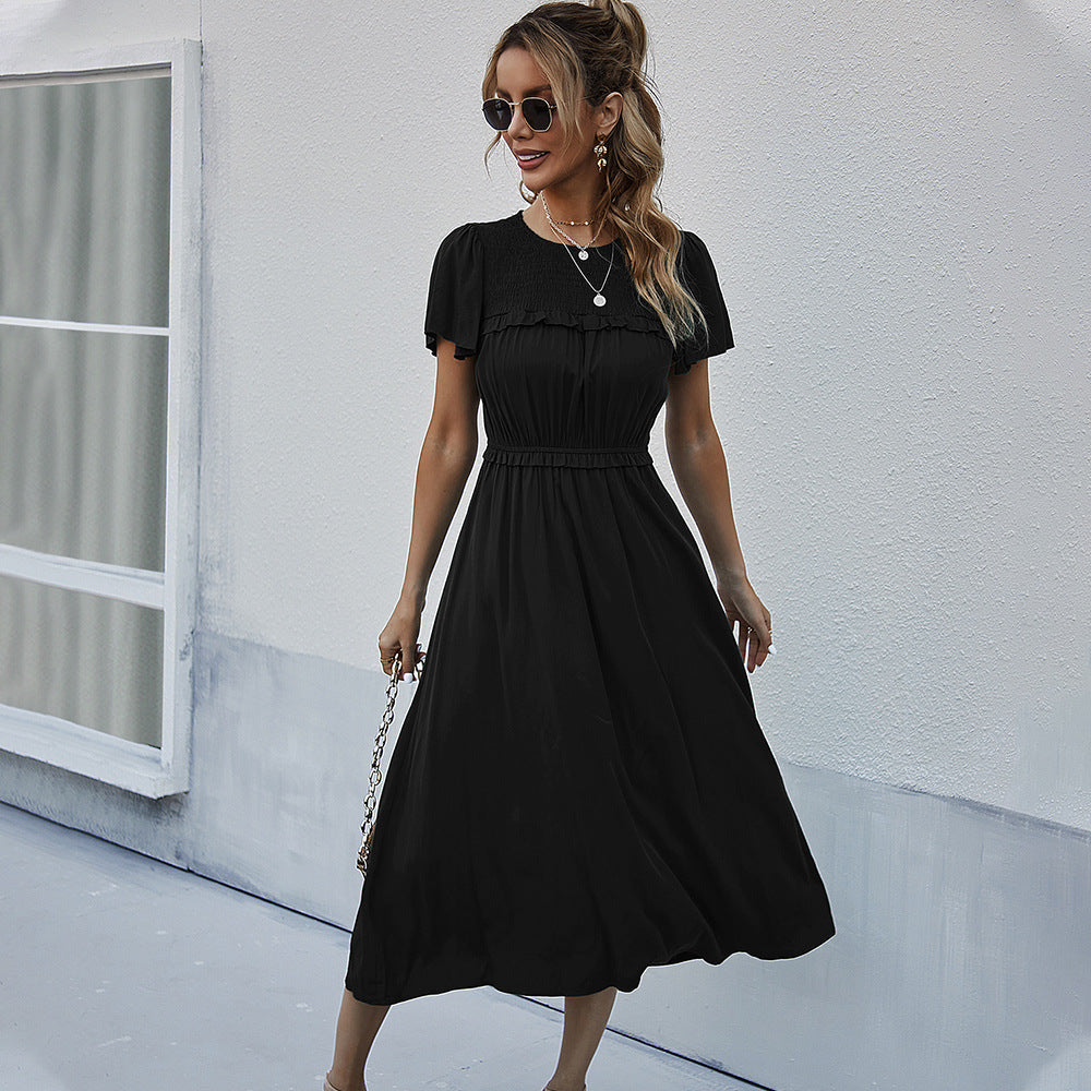 Lucy - Langes Kleid mit kurzen Ärmeln und hoher Taille