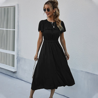 Lucy - Langes Kleid mit kurzen Ärmeln und hoher Taille