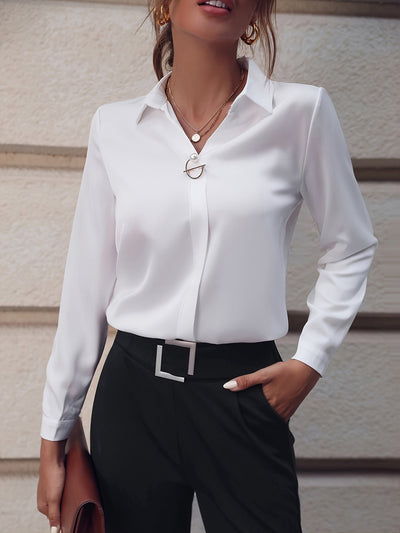 Damen Elegante Bluse mit Metall-Dekor – Business & Freizeit, Langarm, Slim Fit