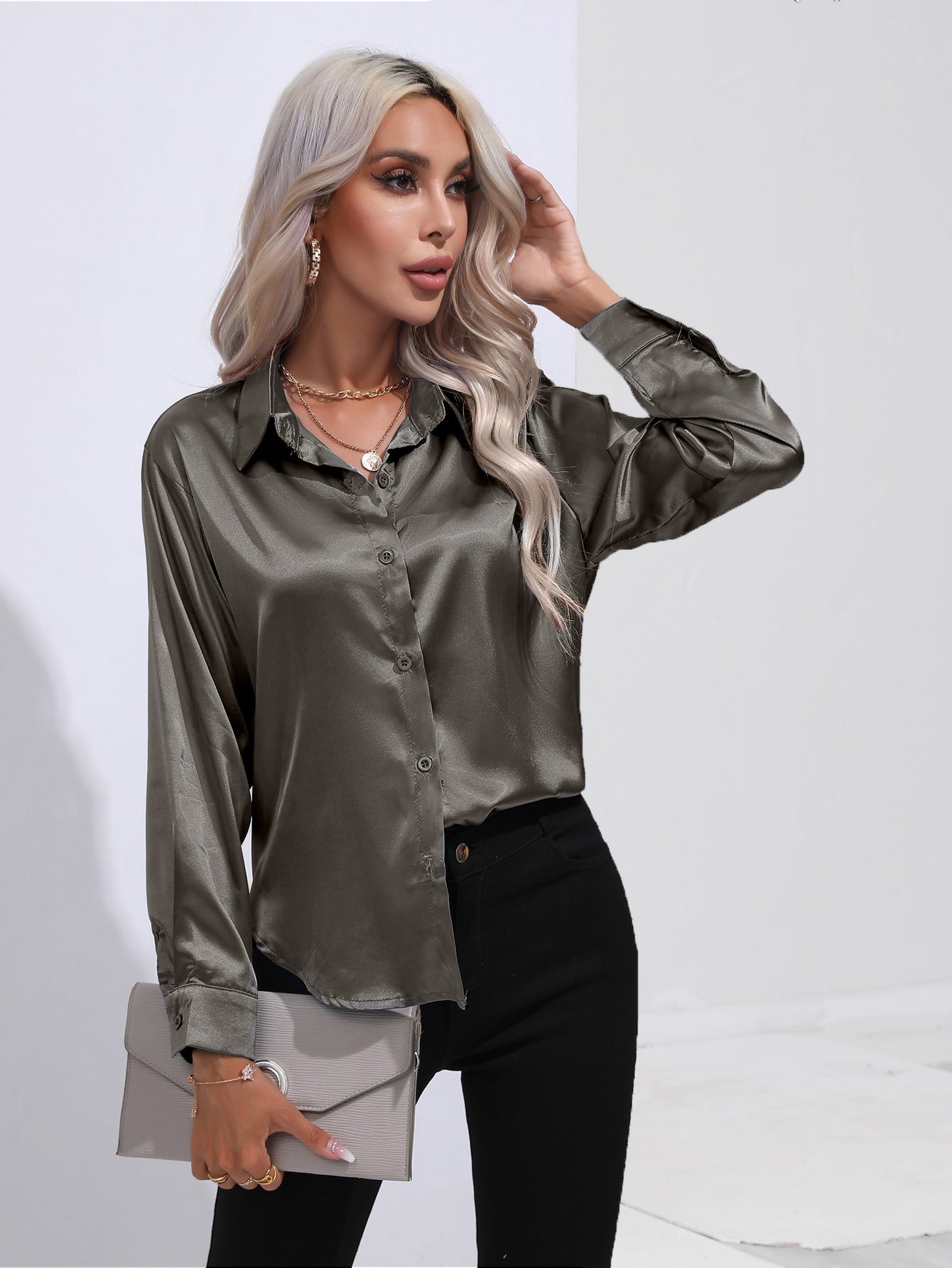 Damen Satinbluse Elegant Klassisch Büro & Festliche Anlässe