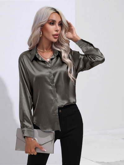 Damen Satinbluse Elegant Klassisch Büro & Festliche Anlässe