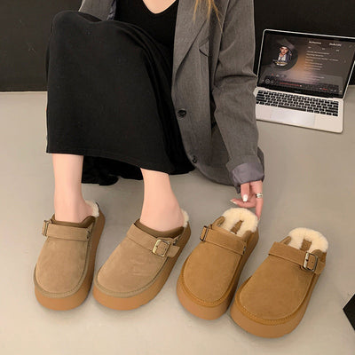 Sharon – Furry Halbschuhe mit dickem Boden und Rückenriemen