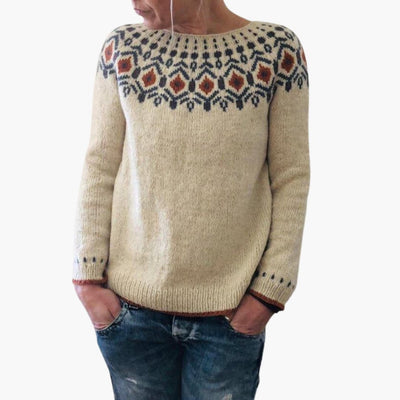 Damen pullover mit Rundhalsausschnitt und geometrischem Muster