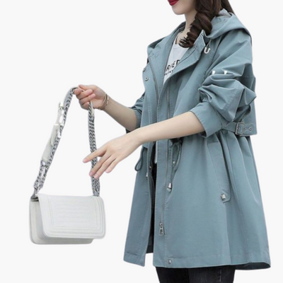 Damen Trenchcoat mit Kapuze und verstellbarer Taille