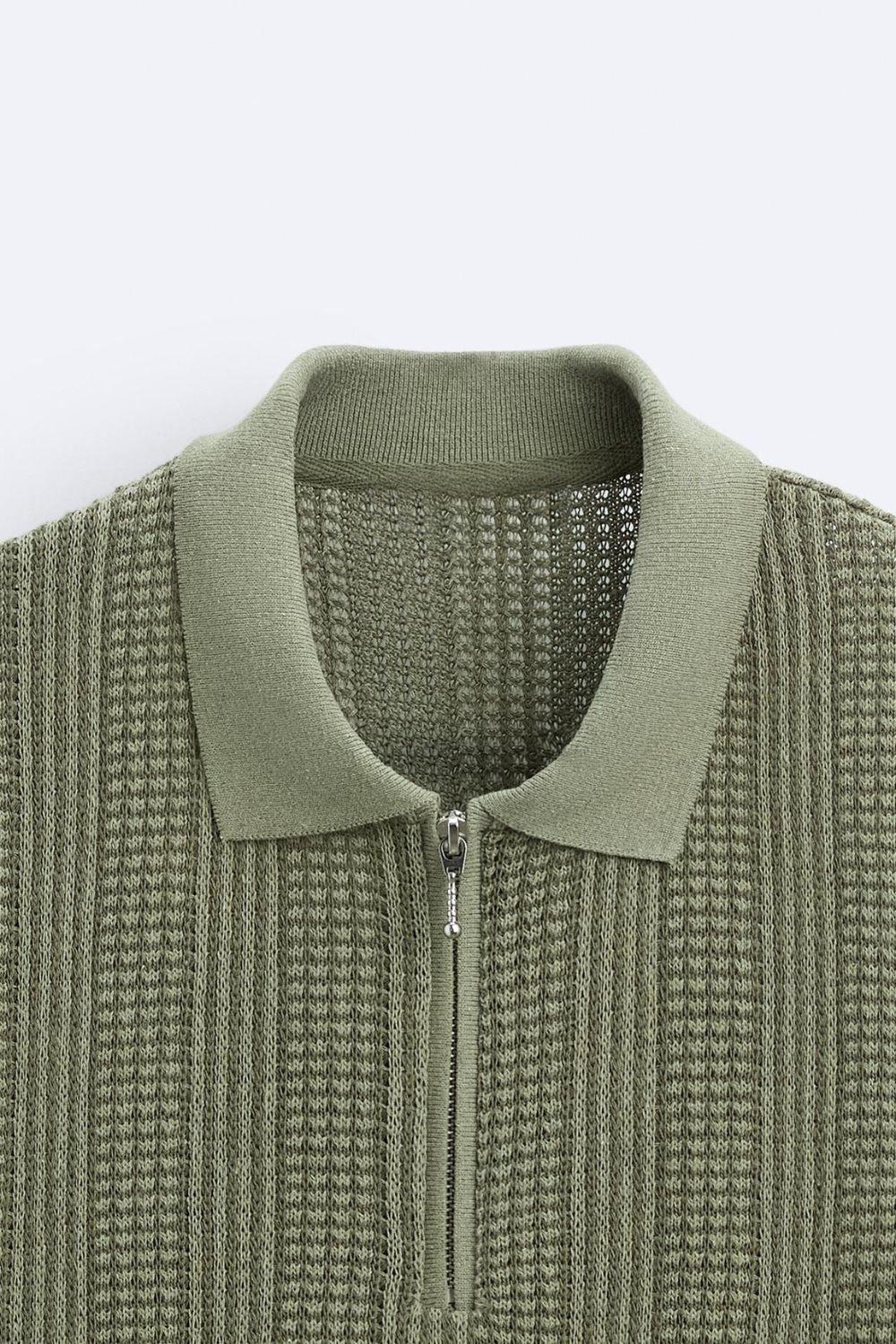 Strukturiertes Strick-Polo mit Reißverschluss