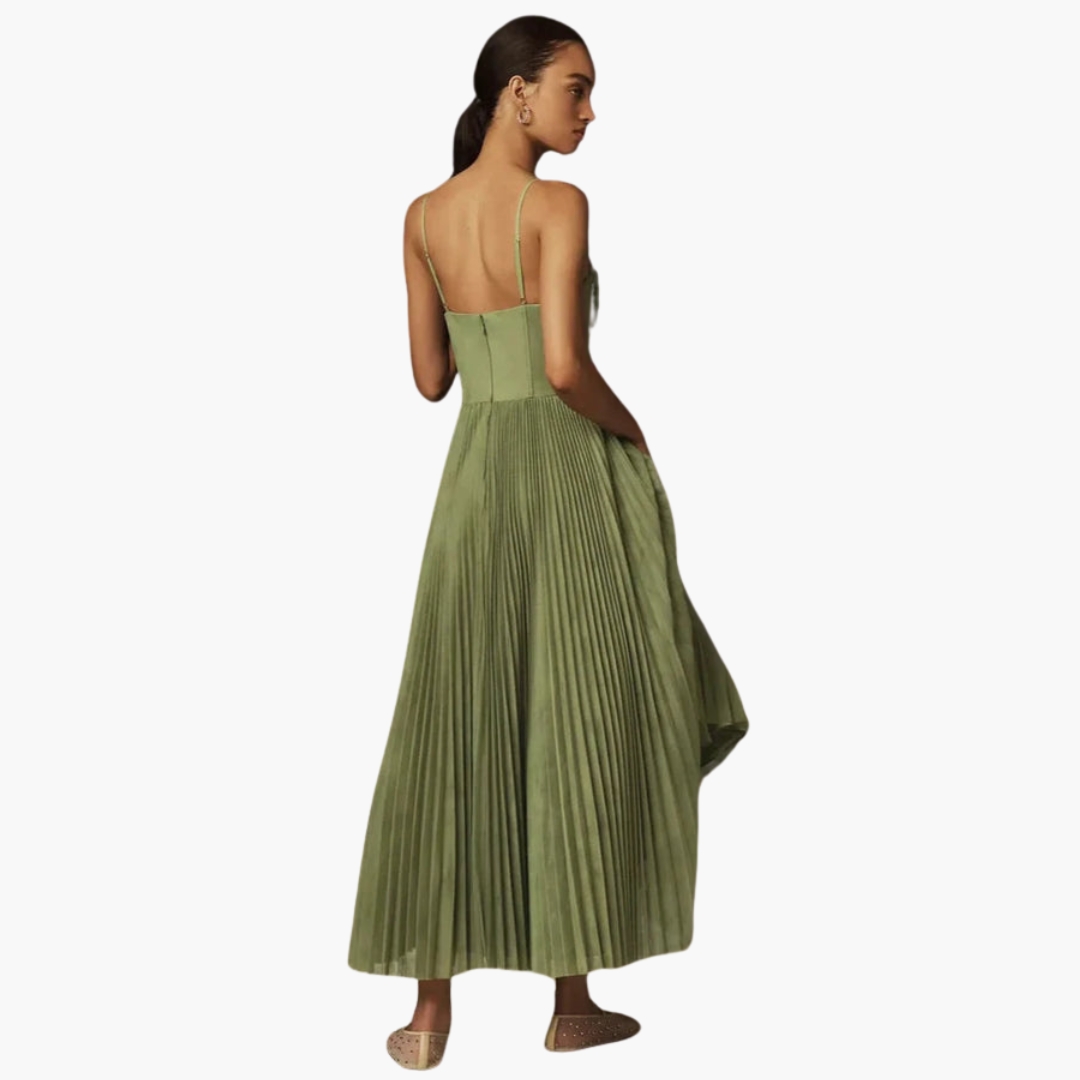 Plissiertes Midikleid für Damen - Bustier & Spaghettiträger