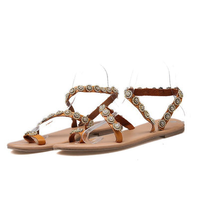 Tamara – Boho Strand Sandalen mit Strass und Spitzenverzierung