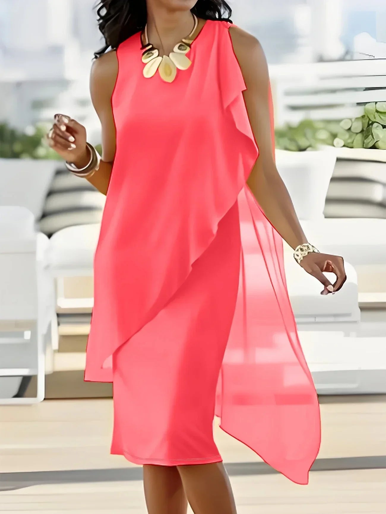 Maren – Elegantes Midi Kleid Mit Ärmellos