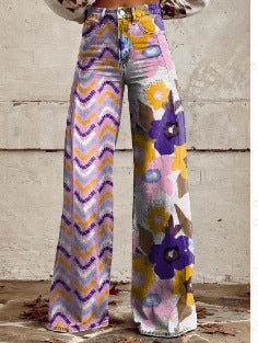 Damen Weite Jeans mit Boho-Print und künstlerischem Muster – Streetstyle & Festival Mode