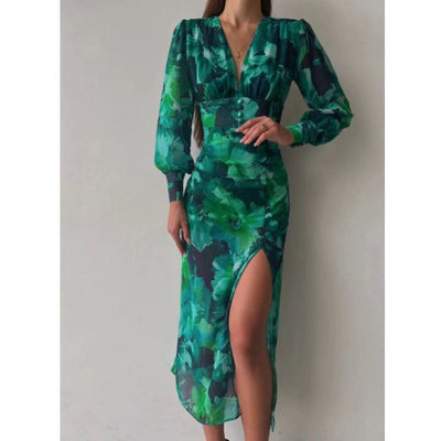 Heather – V-Ausschnitt Kleid mit REDLEAF Druck