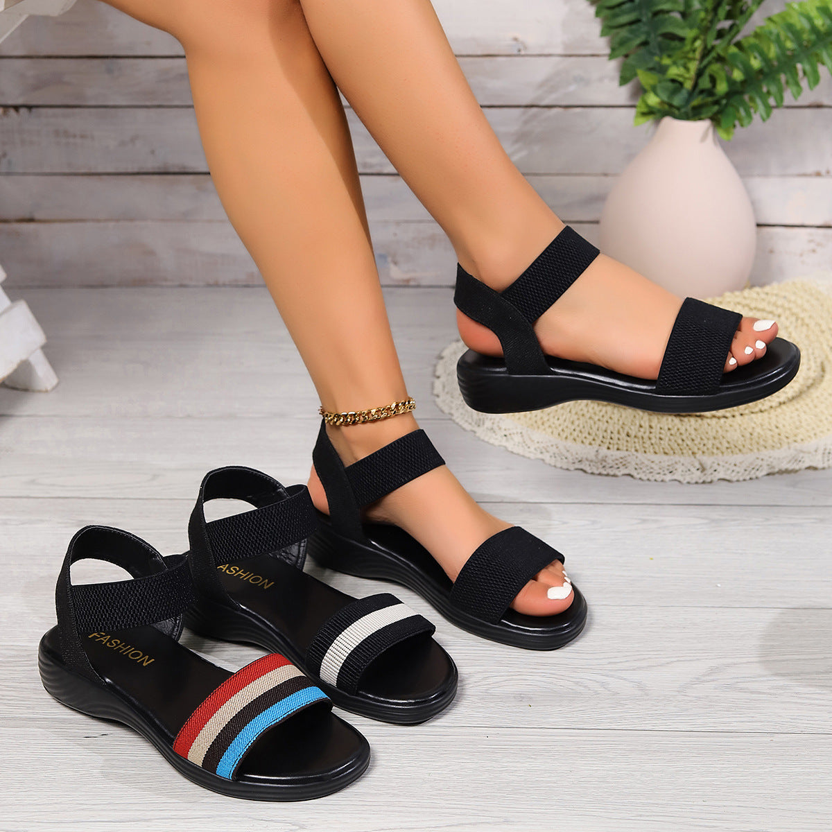 Katie – Modische Farbblock Elastische Sandalen für Damen