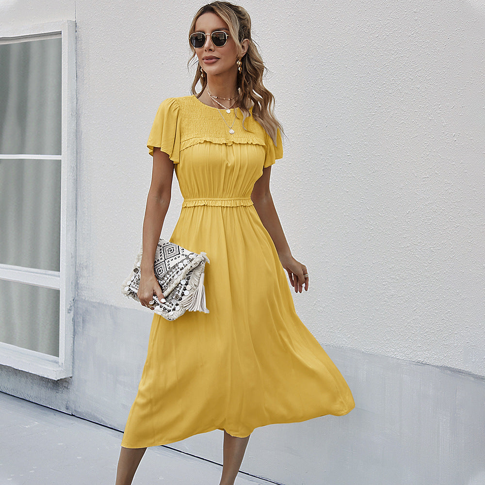 Lucy - Langes Kleid mit kurzen Ärmeln und hoher Taille
