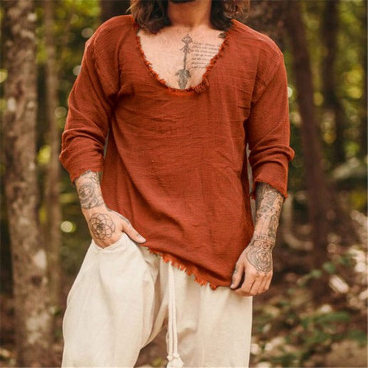 Christopher – Lässiges Shirt mit fransigem Rundhalsausschnitt in uni