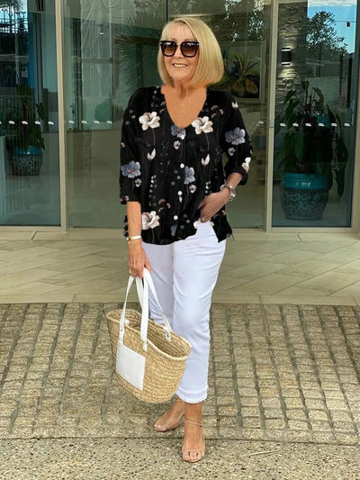 Teresa – Elegante Blumen Bluse Mit Knopf