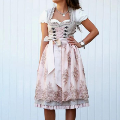 Damen Elegantes Trachtenkleid | Midi Dirndl Kleid