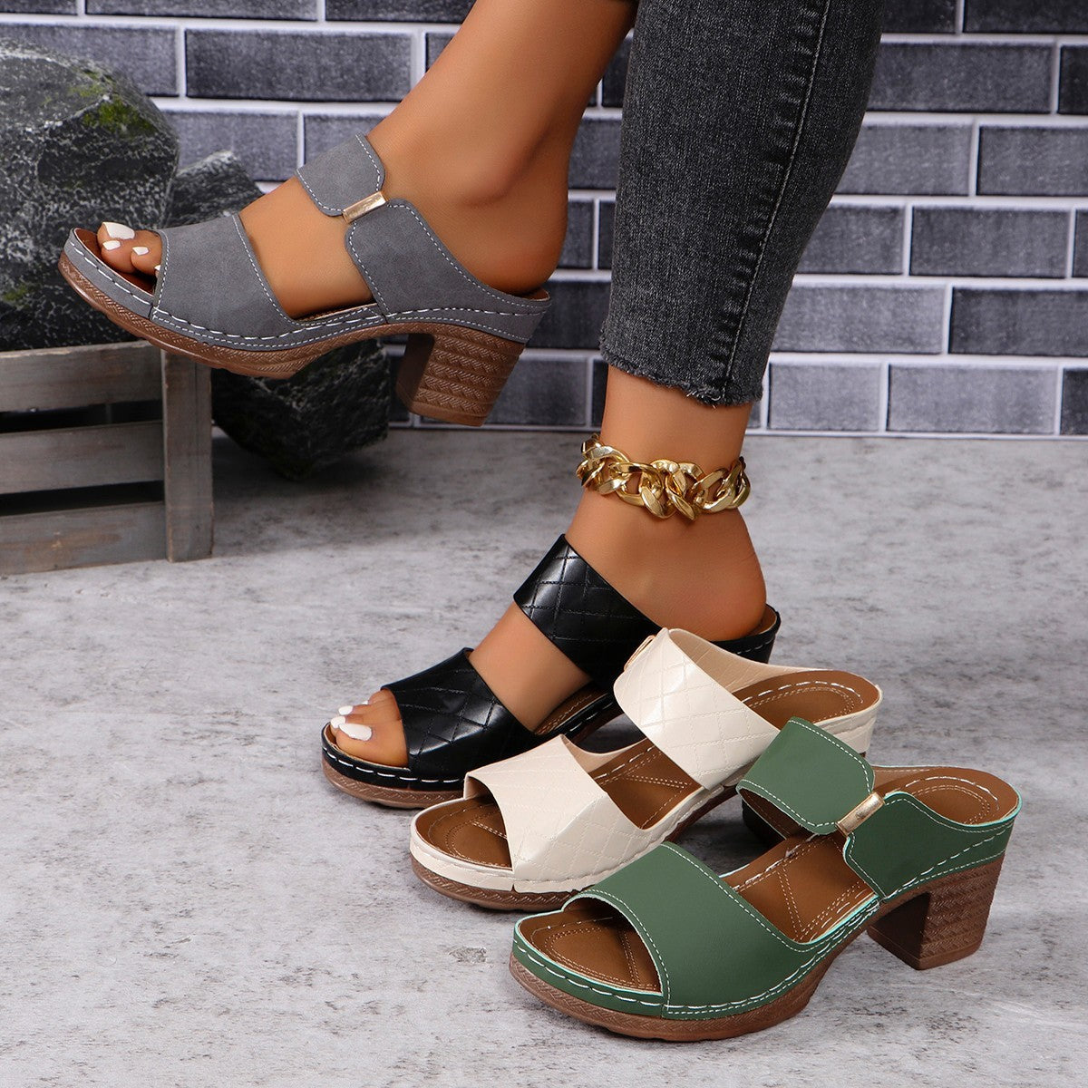 Chelsea – Hochhackige Hausschuhe Damen Mode Runde Zehen Sandalen Sommer