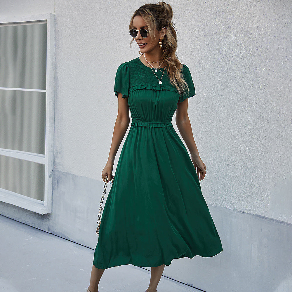 Lucy - Langes Kleid mit kurzen Ärmeln und hoher Taille