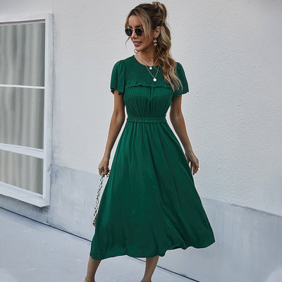 Lucy - Langes Kleid mit kurzen Ärmeln und hoher Taille