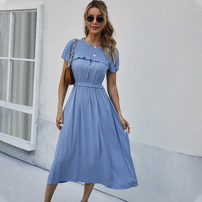 Lucy - Langes Kleid mit kurzen Ärmeln und hoher Taille