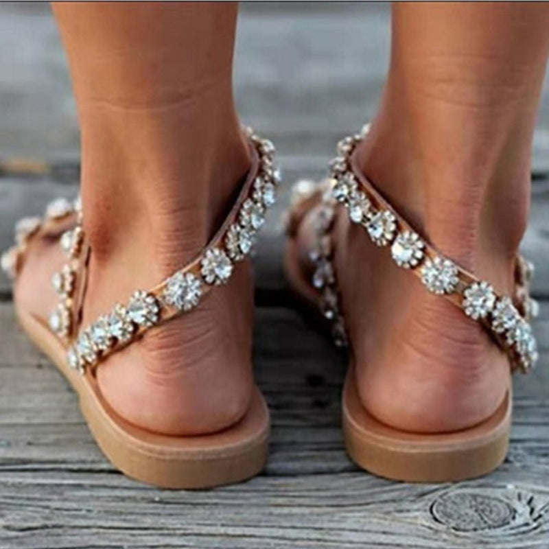 Tamara – Boho Strand Sandalen mit Strass und Spitzenverzierung