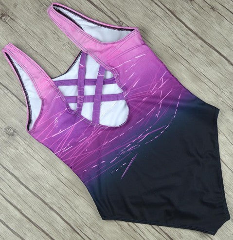 Damen Badeanzug Einteiler mit Farbverlauf und modischem Rückendetail – Perfekt für Strand & Pool