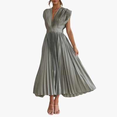 V-Ausschnitt Midi Abendkleid für Frauen - Elegante Faltenoptik