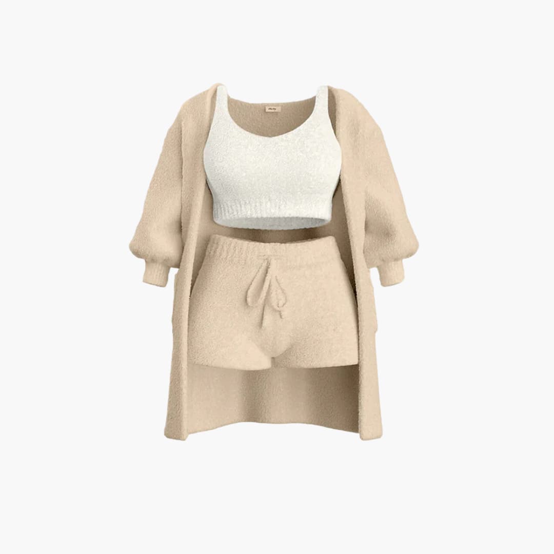 Loungewear Set - Damen Strick Outfit 3-teilig mit Cardigan