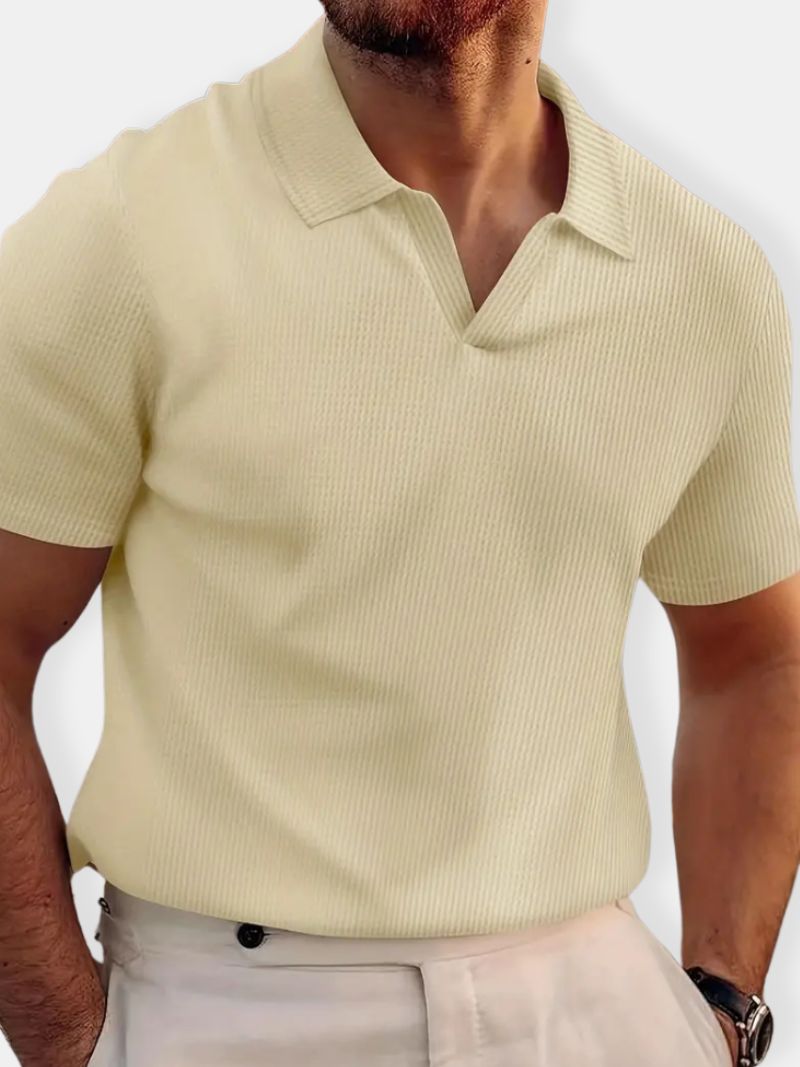 Herren Rippenstrick Polo Hemd | Kurzarm