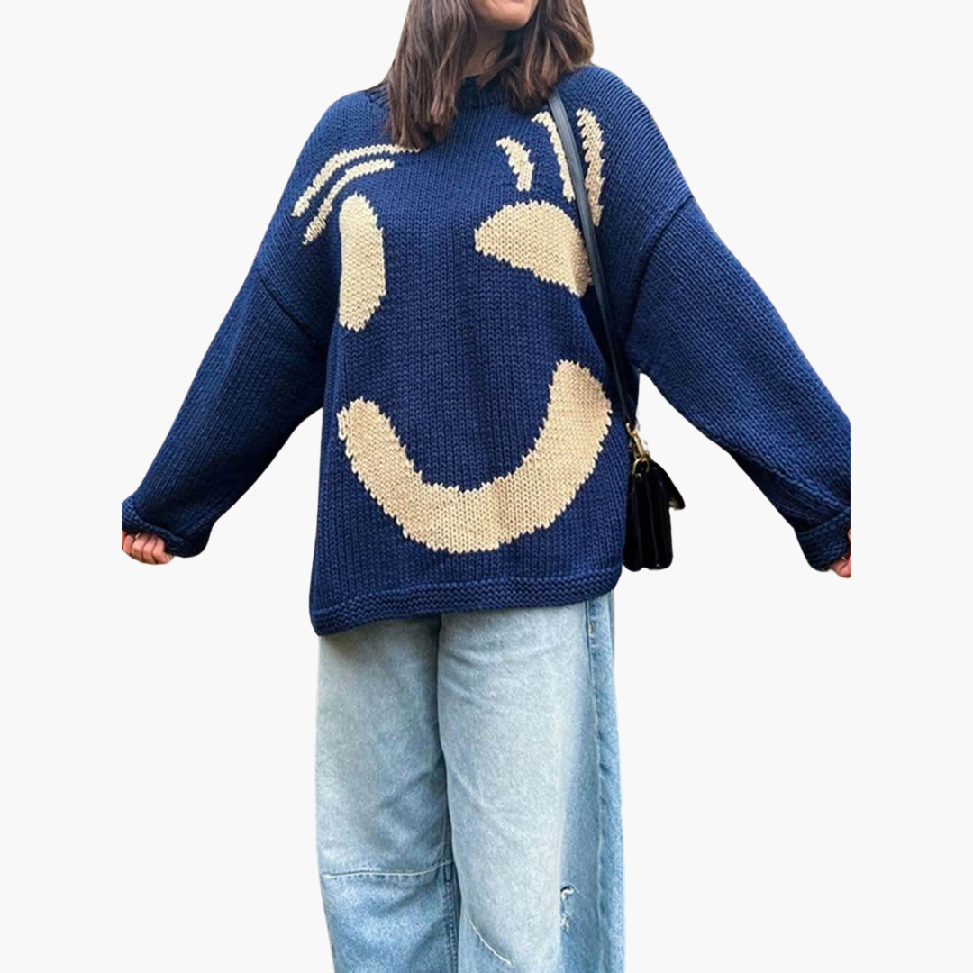 Strickpullover für Damen - mit Oversize-Passform und Smiley-Motiv