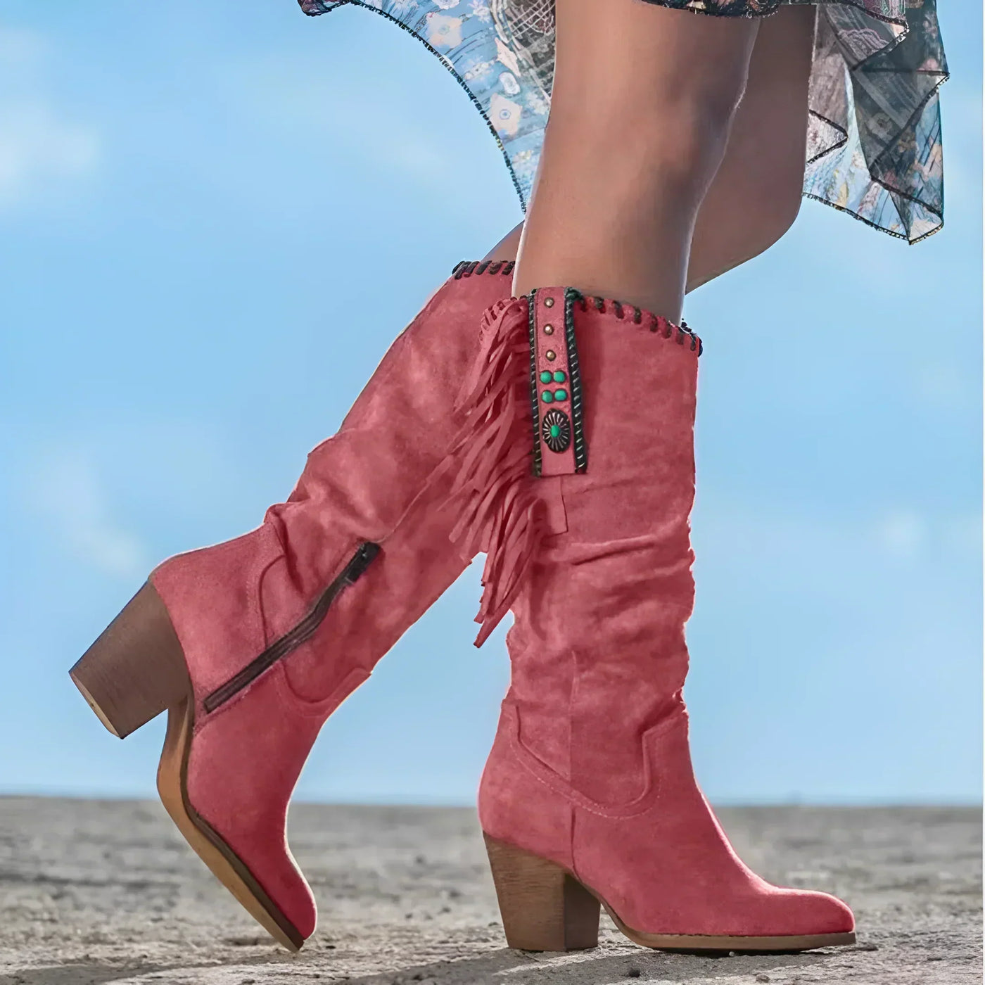 Boho Western Cowboystiefel für Damen | Wadenlang