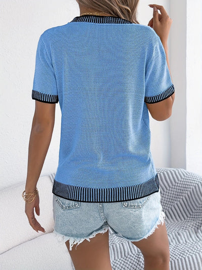 Alethea – Elegantes Rundhals Und Gestreiftes Strickoberteil