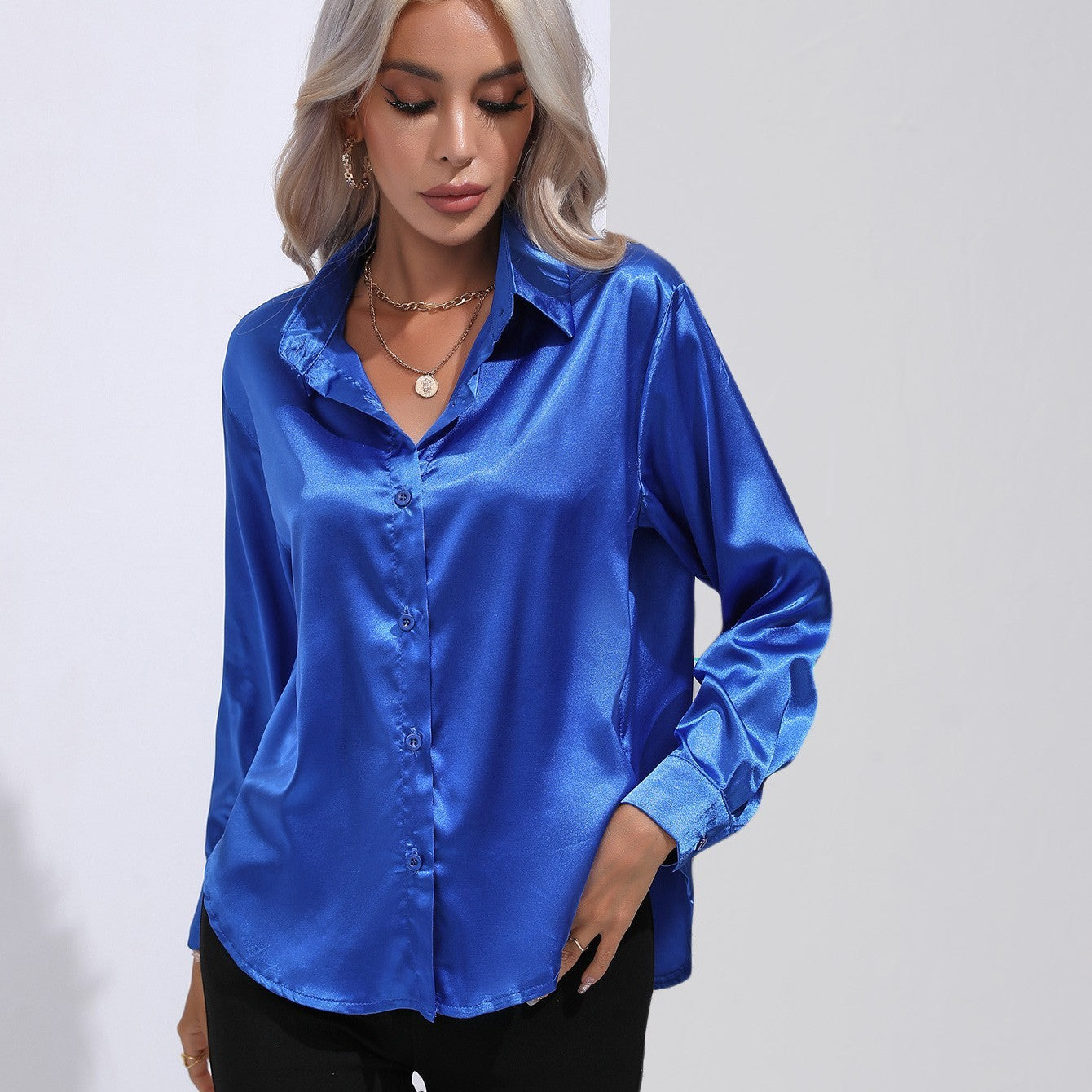 Damen Satinbluse Elegant Klassisch Büro & Festliche Anlässe