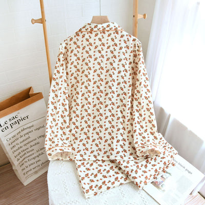 Christine – Einfaches Zweiteiliges Set aus Doppel-Layer-Garn-Crepé für Zuhause mit langen Ärmeln