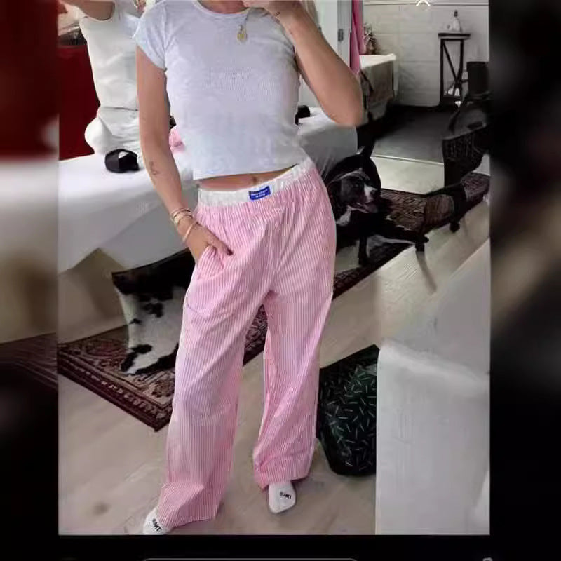 Nicole – Breite Bequeme Hose mit vertikalen Streifen und elastischem Bund