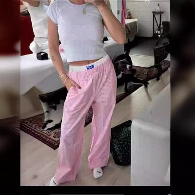 Nicole – Breite Bequeme Hose mit vertikalen Streifen und elastischem Bund