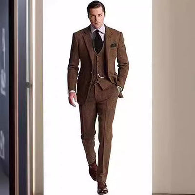 Herren Business Anzug Slim Fit Dreiteiler – Eleganter Herringbone-Look für Büro & Events