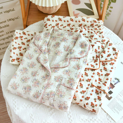 Christine – Einfaches Zweiteiliges Set aus Doppel-Layer-Garn-Crepé für Zuhause mit langen Ärmeln