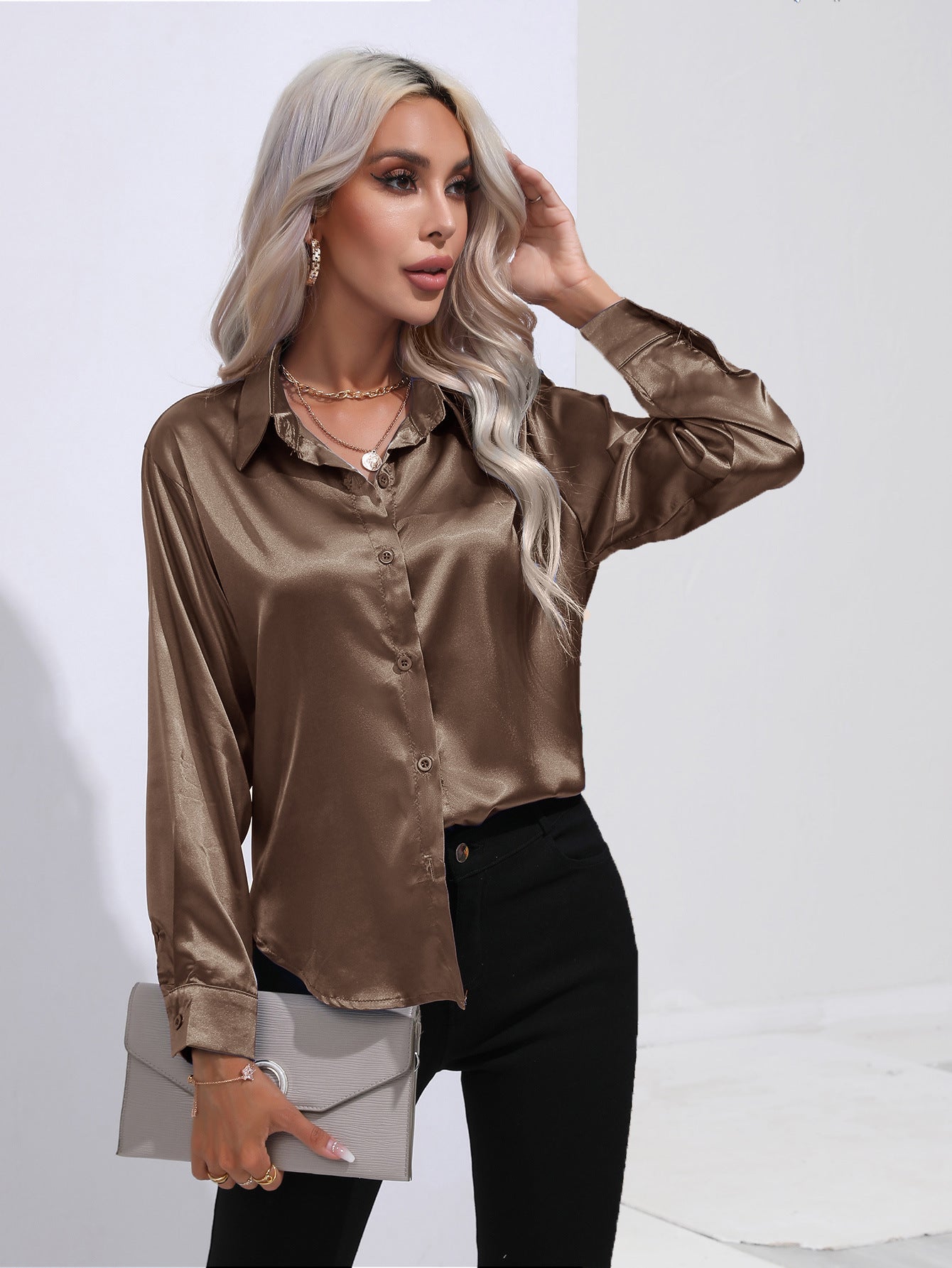 Damen Satinbluse Elegant Klassisch Büro & Festliche Anlässe