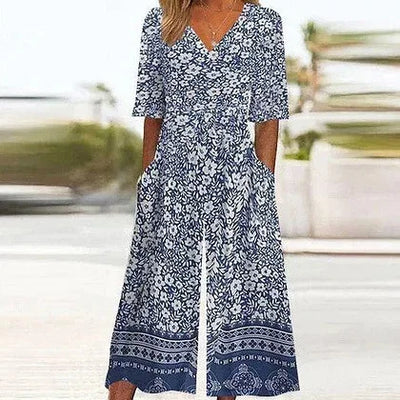 Nerina – Vintage Jumpsuit Im Boho Stil Mit Blumen Drucken