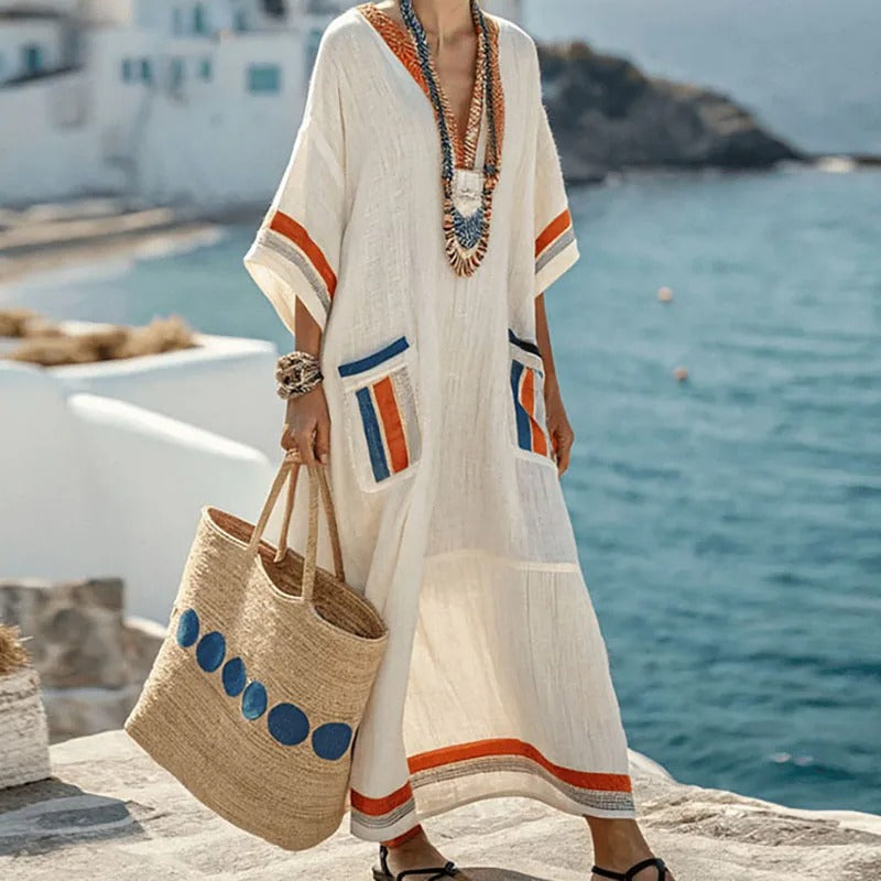 Xenia – Elegantes Langes Kleid Mit Taschen