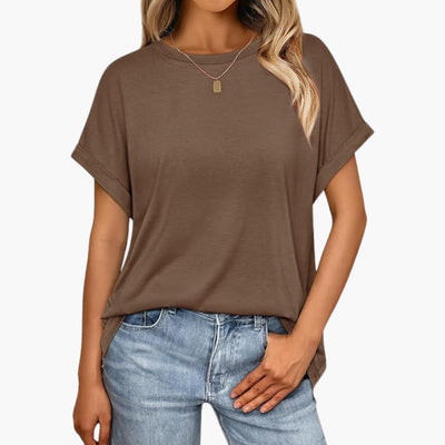 Damen Oversize T-Shirt mit Rundhals und Umschlagärmeln