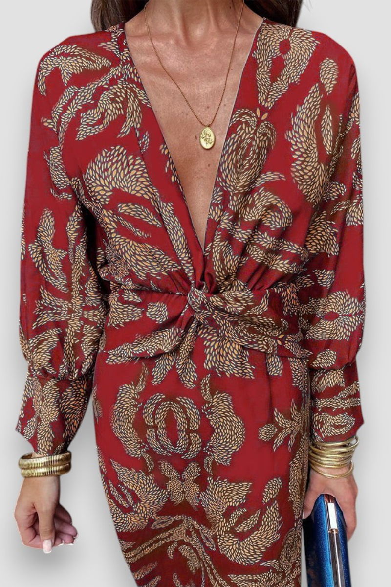 Elegantes Midikleid mit Twist-Detail und floralem Muster – Zeitlos und stilvoll