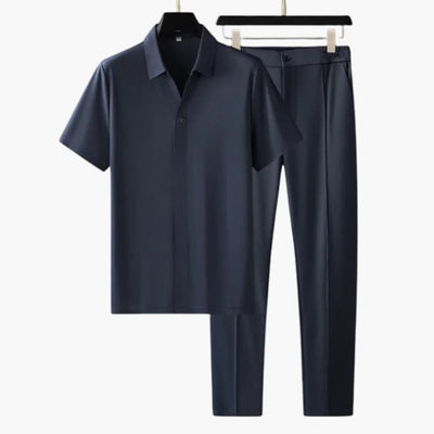 Herren Sommer-Zweiteiler mit Kurzarmhemd und Slim-Fit-Hose