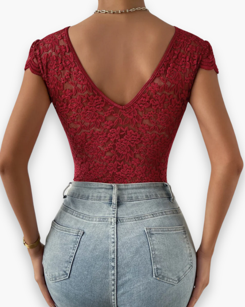 Damen Eleganter V-Ausschnitt Bodysuit | Kurzer Ärmel