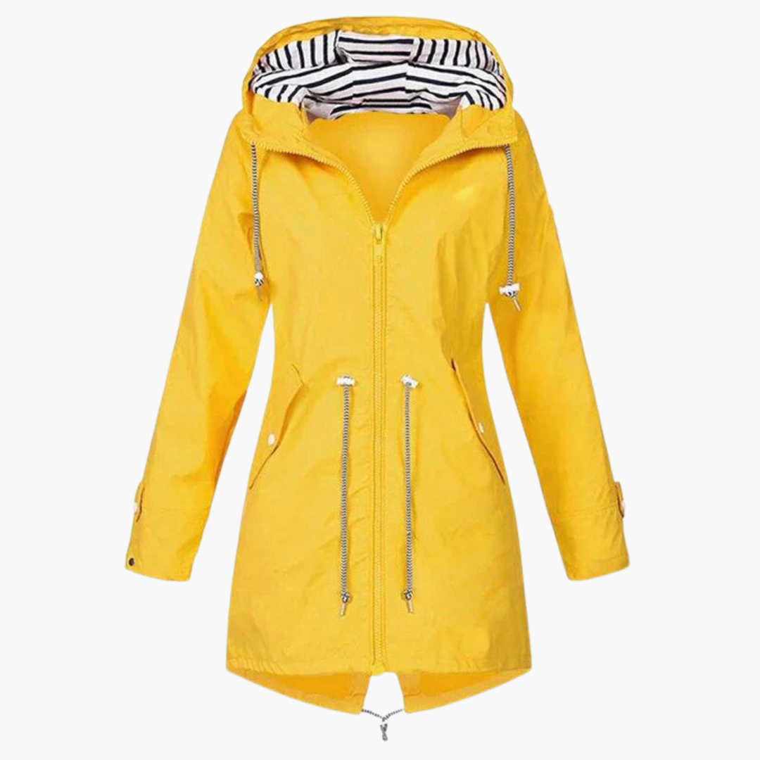 Damen Regenjacke mit Kapuze und Kordelzug an der Taille