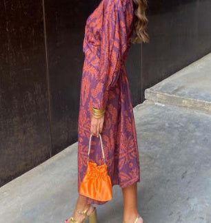 Damen Maxi-Kleid mit geometrischem Muster – Elegantes Business- und Freizeitkleid im Boho-Stil