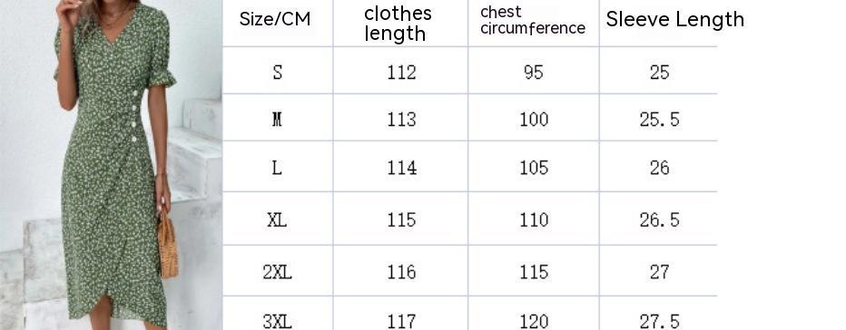 Ruby – V-Ausschnitt Kleid mit floralem Saum und unregelmäßigem Muster